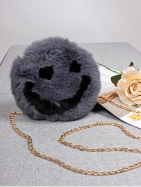 Smiley Face Plush Purse w/ Gold Chain